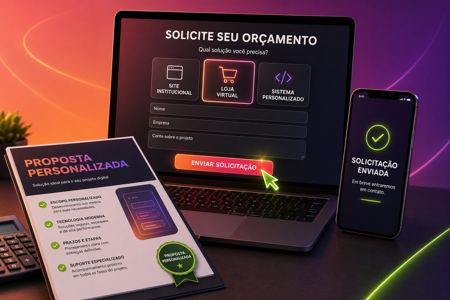 Chamada para orçamento Row Soluções Web
